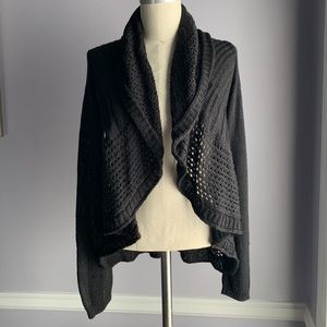Italian Theend black crocheted open front cardigan sweater with draped collar S